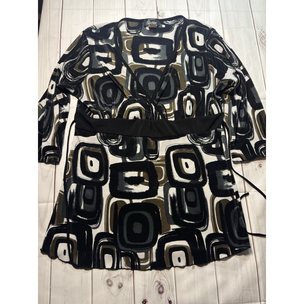 Goddess Women Y2K V Neck Tunic Top Abstract Square Geometric Pattern XL